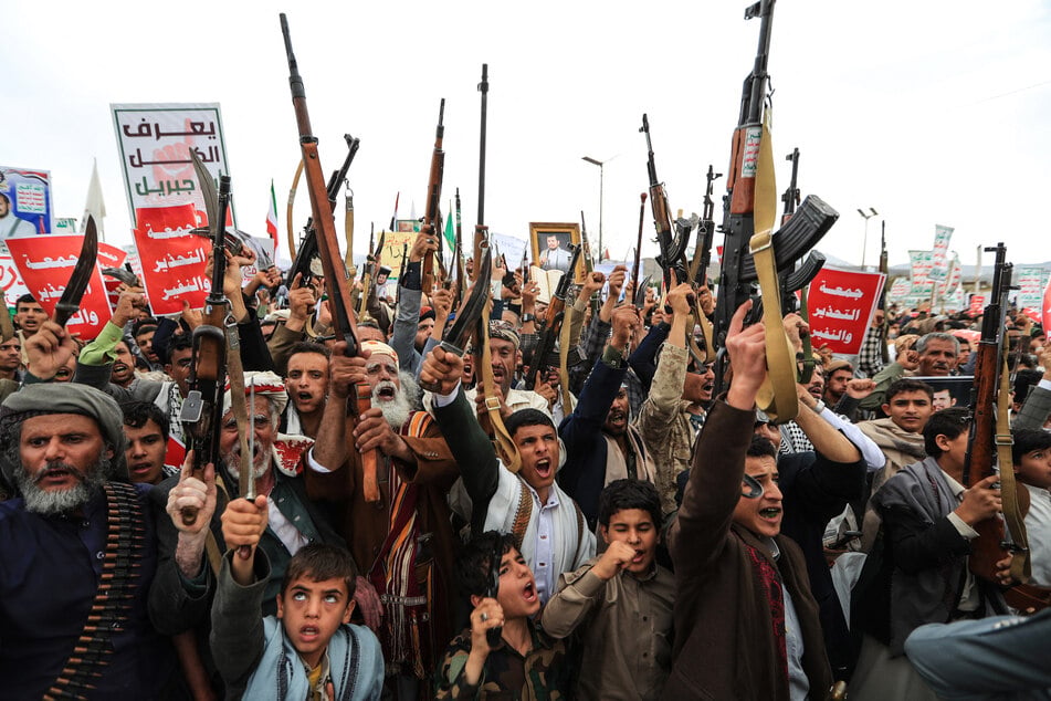 Armed Yemeni supporters of the Houthi movement protest against restrictions imposed by Saudi Arabia on separatist regions of Yemen.