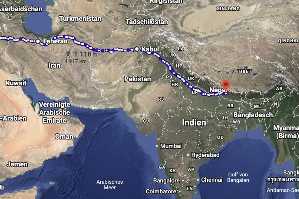 Das war die ursprünglich geplante Route für dieses Jahr. Stattdessen ging es von Erbil aus nun quer durch den Irak bis nach Kuwait.