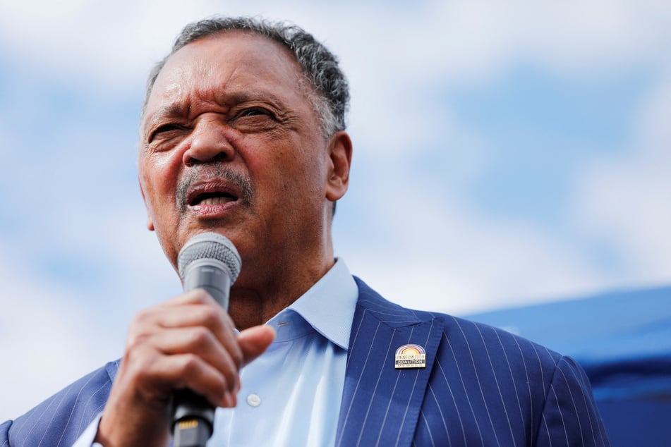 Reverend Jesse Jackson speaks to protesters gathered to memorialize George Floyd in Minneapolis, Minnesota, on June 4, 2020.