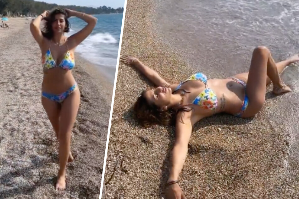 Eva Benetatou räkelt sich am Strand und zeigt ihren After-Baby-Body