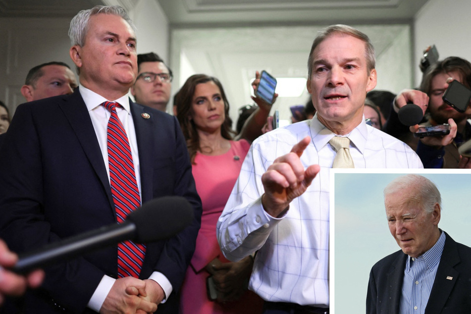 Republicans in the House of Representatives, including Reps James Comer (l.) and Jim Jordan (r.) have accused President Joe Biden (inset) of conspiracy to commit obstruction, and have launched an investigation.