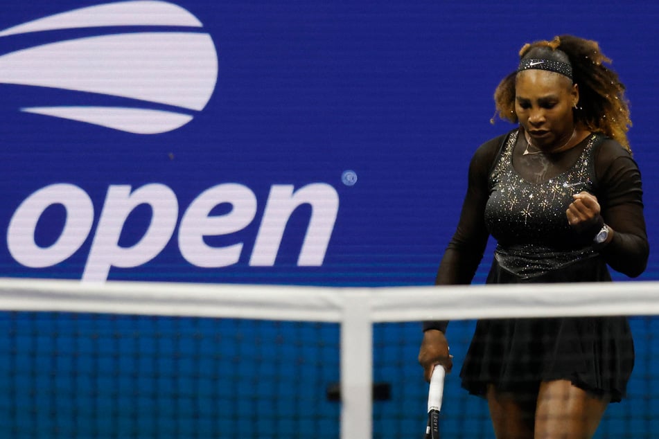 Serena Williams reacts after winning her second-round game against Anett Kontaveit at the 2022 US Open.