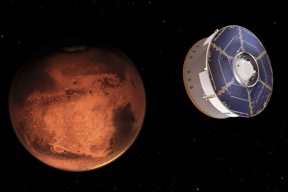 Die von der NASA zur Verfügung gestellte Illustration zeigt die Raumsonde Mars 2020, die den Nasa-Rover "Perseverance" transportiert, bei der Annäherung an den Mars.