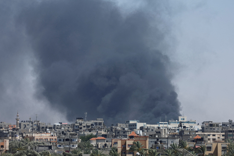 Smoke rises during an Israeli air strike in Rafah in the southern Gaza Strip.