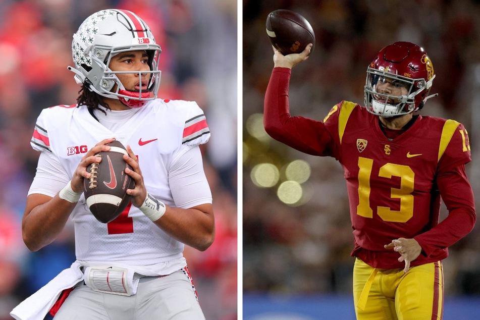 CJ Stroud of Ohio State (l) and Caleb Williams of USC (r) are the top Heisman candidates ahead of the final week of the regular season.