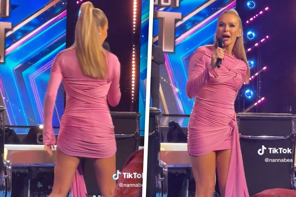 Kleider-Panne bei Amanda Holden (51): Der "Britain's Got Talent"-Jurorin ist das Mikrofon in den Po gerutscht.
