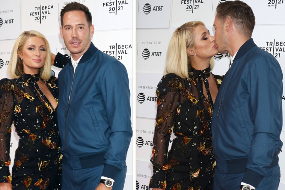 Paris Hilton and fiancé Carter Reum attend the 2021 Tribeca Film Festival in New York City on June 20, 2021.