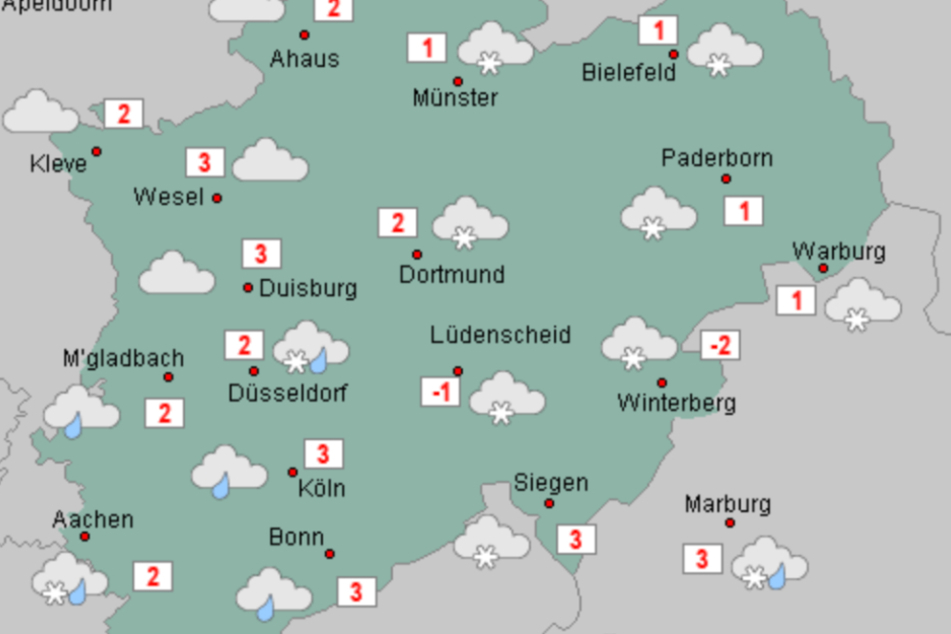 In NRW wird es kurz vor dem Wochenende ziemlich frisch: Der Wetterdienst warnte vor glatten Straßen.