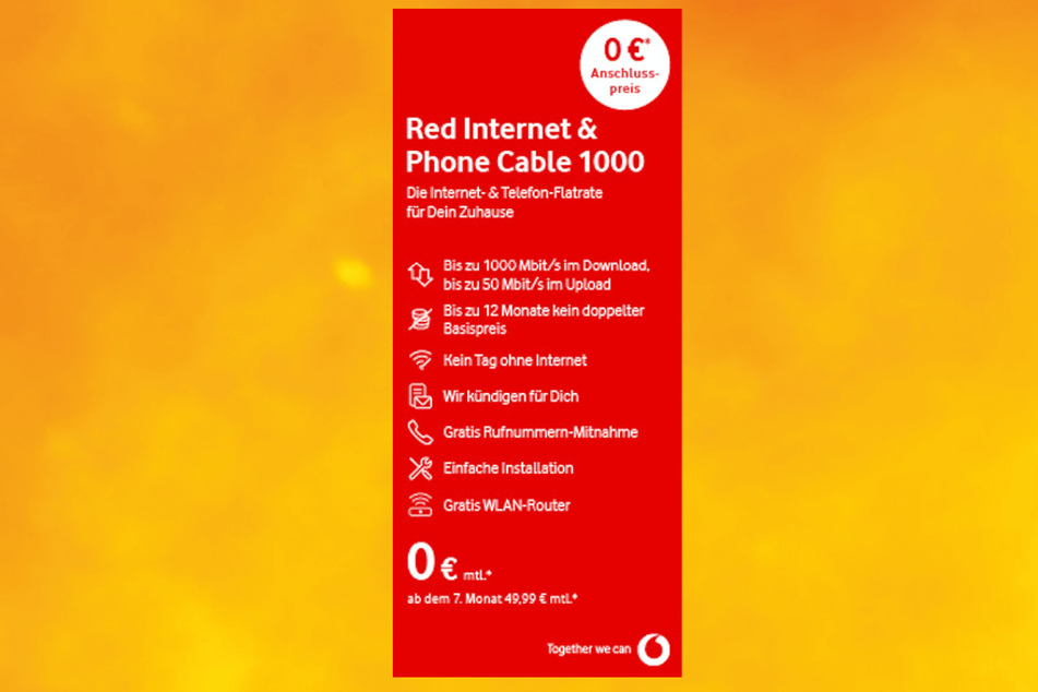 Red Internet & Phone Cable 1000 für 0 Euro monatlich (ab dem 7. Monat 49,99 Euro)