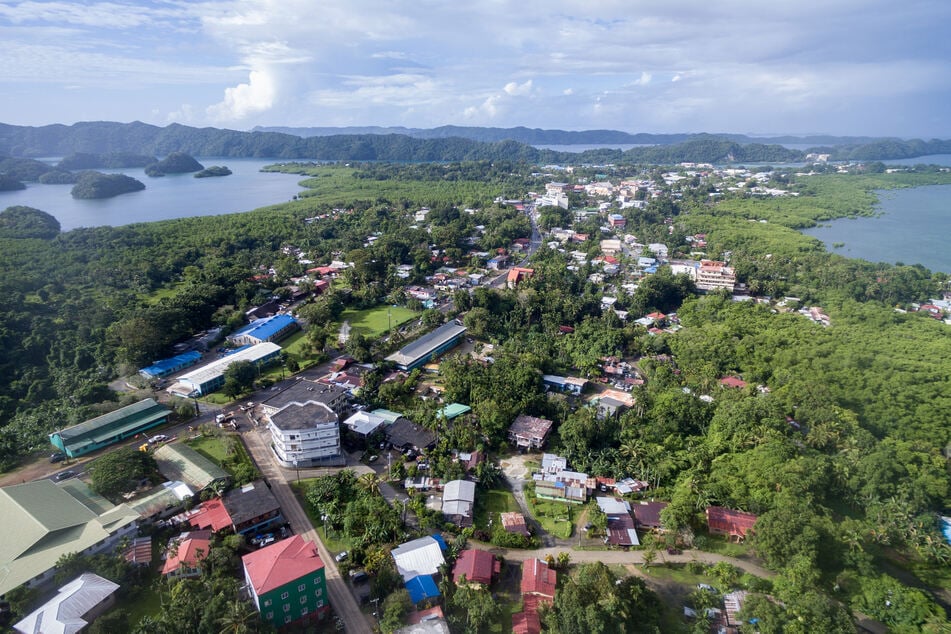 The town of Koror in Palau is pictured from above o May 29, 2023.