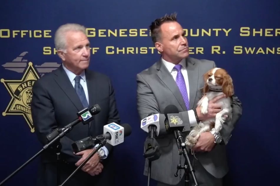 The brave little dog Josie was shown at the press conference, and she's doing quite well despite the circumstances.