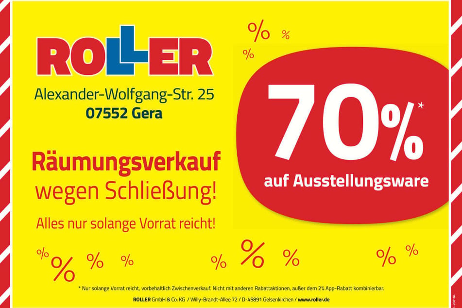 Während des Räumungsverkaufs bei ROLLER in Gera gibt's für Kunden u.a. 70 Prozent Rabatt¹ beim Möbelkauf.