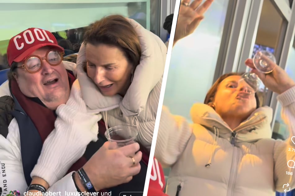 Hoch die Tassen! Claudia Obert (64) feierte ausgelassen den Derbysieg mit Andreas Ellermann (60).