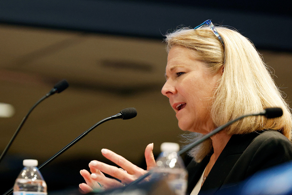 Elizabeth Lund, the senior vice president of quality for Boeing Commercial Airplanes, speaks during an investigative hearing on the Alaska Airlines Flight 1282 at the National Transportation Safety Board (NTSB) headquarters on Tuesday in Washington, DC.