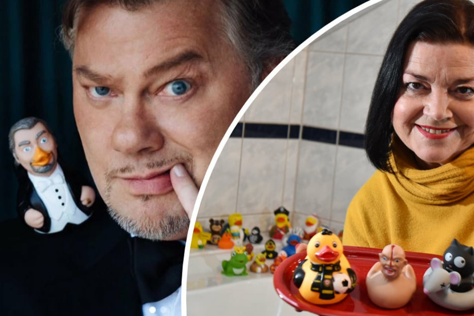Opernstar Rene Pape (56, links) hat seine eigene Badeente namens "PapeDuck". Schauspielerin Kati Grasse (52) hat in ihrem Bad gleich mehrere Entchen versammelt.