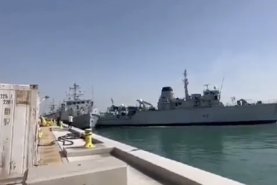A video appears to show a British warship reversing into another off the coast of Bahrain, causing damage.