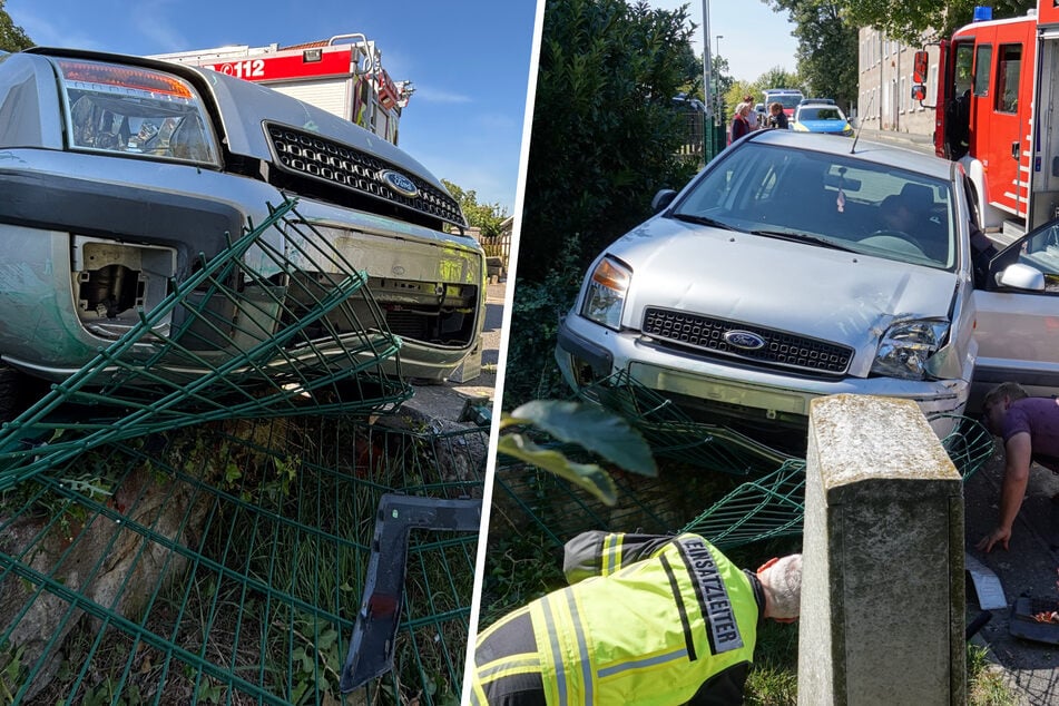 Unfall südlich von Dresden: Ford-Fahrer donnert in Vorgarten