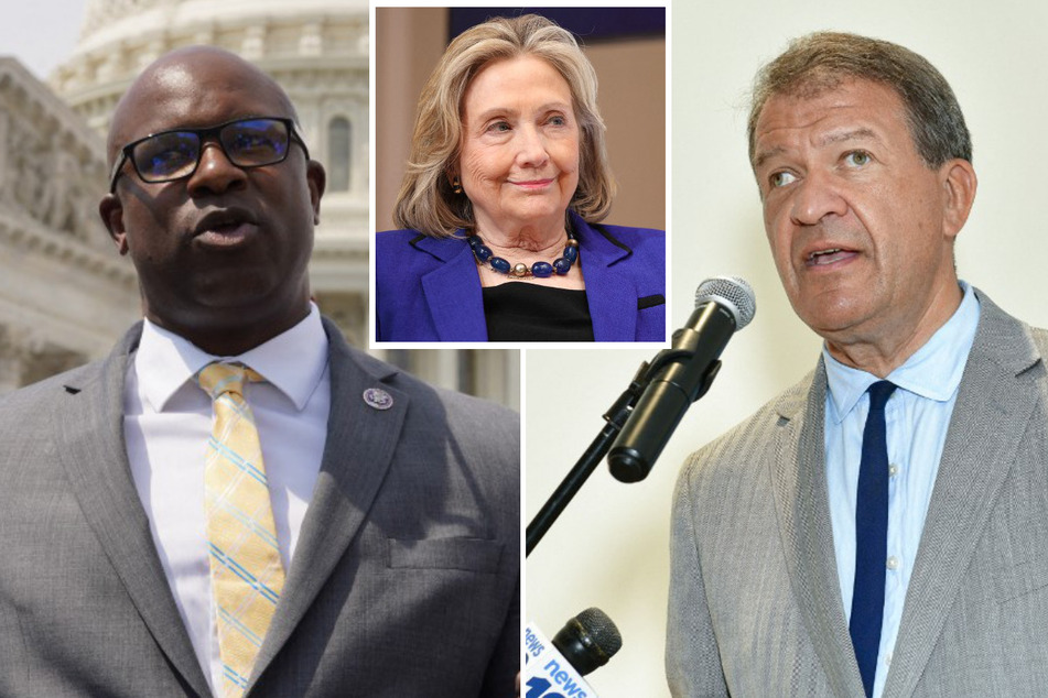 Former Secretary of State Hillary Clinton (c.) has backed Westchester County Executive George Latimer (r.) over Democratic incumbent Jamaal Bowman in the primary for New York's 16th congressional district.