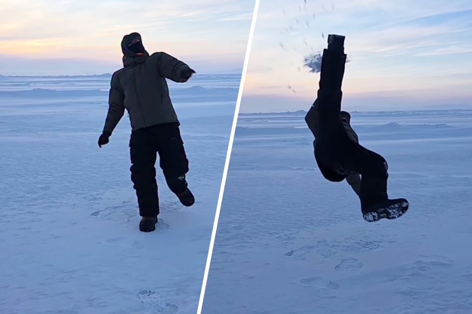 Arktistisch! Welcher Star setzt hier zum Fallrückzieher an?