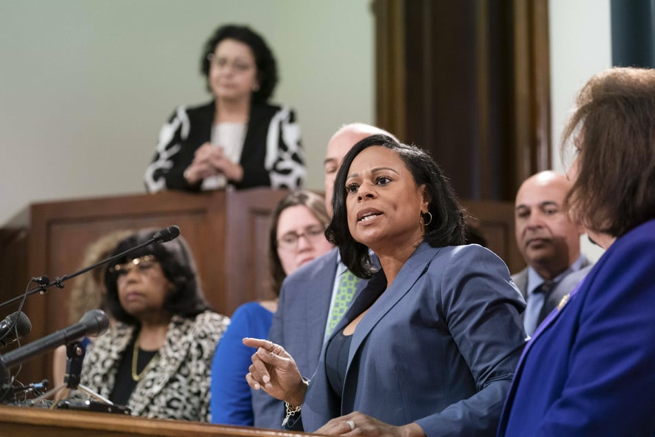 Texas House Democrat, Nicole Collier, talks to the press about voter intimidation efforts during the special session on July 8, 2021.