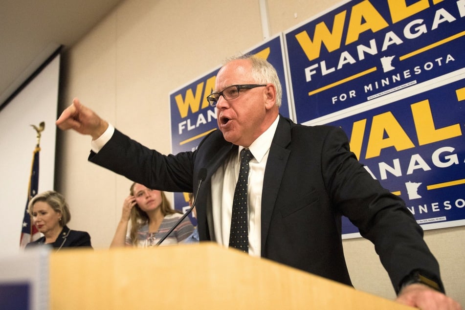 Minnesota Governor Tim Walz speaking to a crowd of supporters at his election night party on August 14, 2018 in St Paul, Minnesota.