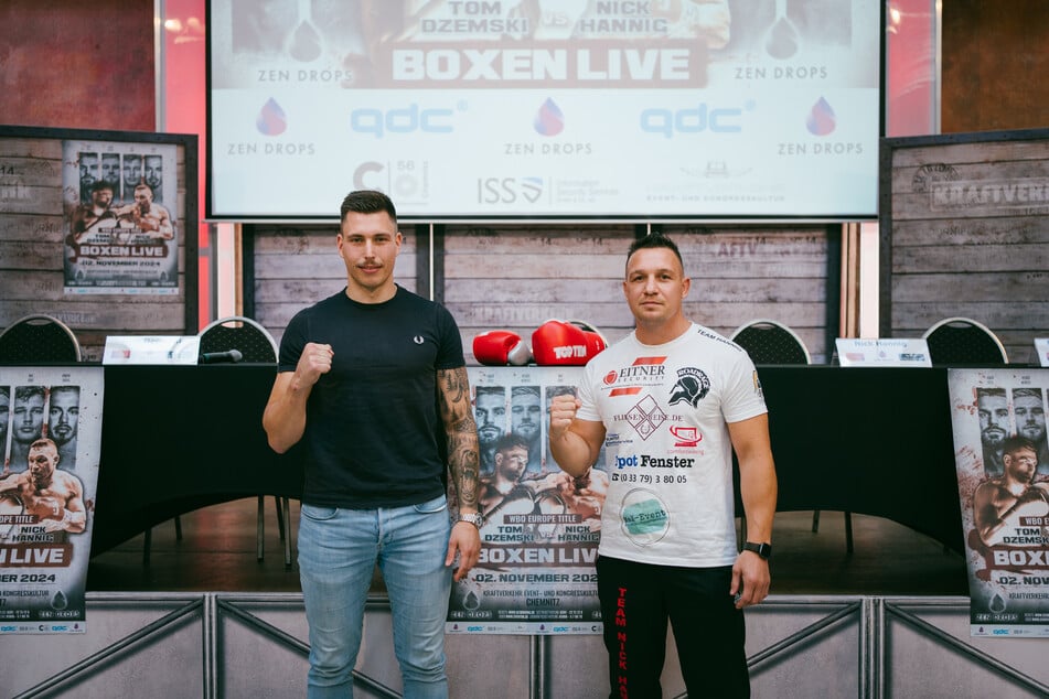 Tom Dzemski (l.) tritt am 2. November gegen Nick Hannig (r.) zur WBO-Europe-Meisterschaft im Halbschwergewicht in Chemnitz an.