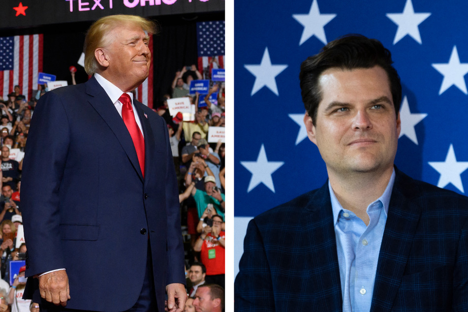 Donald Trump (l.) and Matt Gaetz have said the conservative lawmaker never directly asked the former president for a pardon.