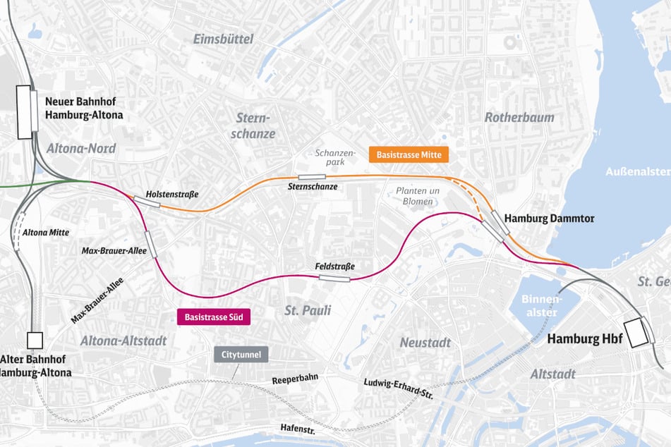 Zwei Varianten verblieben für den sogenannten Verbindungsbahn-Entlastungstunnel (VET) in Hamburg.