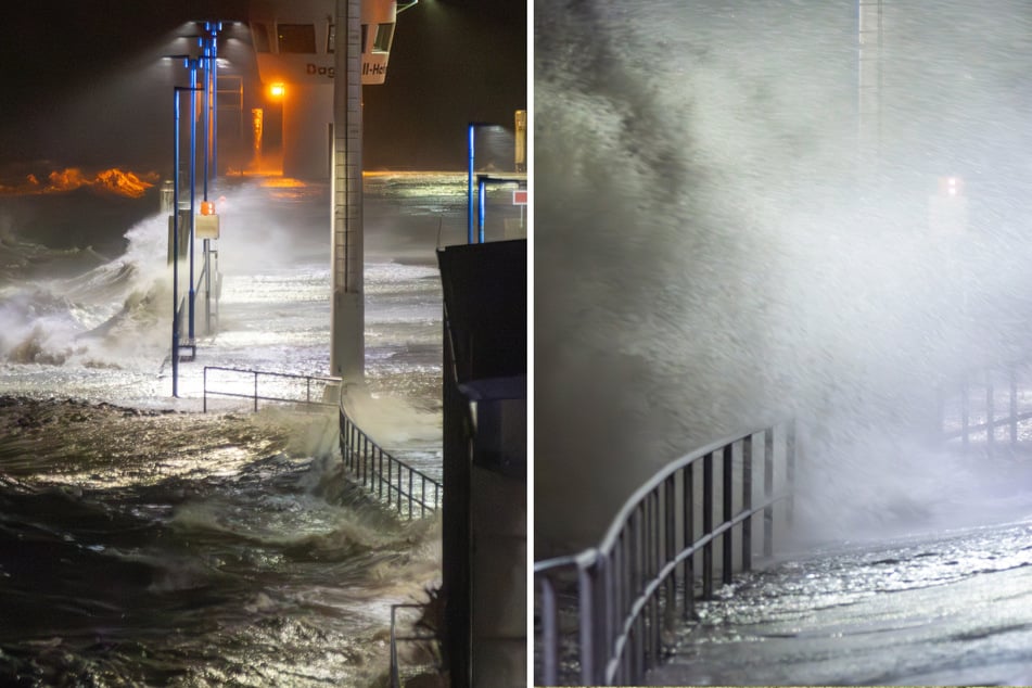 Bereits in der Nacht schlugen die Wellen an den Küstenstädten höher und setzten dort Teile der Promenade unter Wasser.