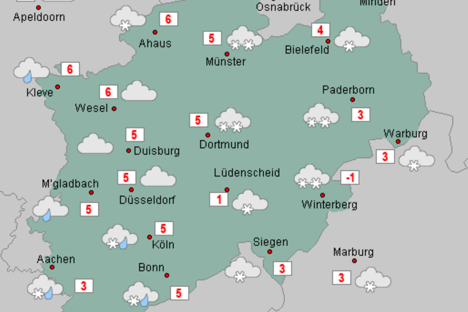 Am Donnerstag bestimmt ein Mix aus Schnee und Regen das Wetter in NRW. Zudem bleibt es stark bewölkt.