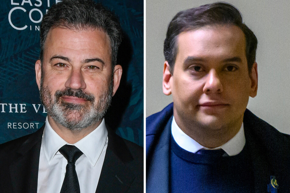 Disgraced politician George Santos (r.) has sued Jimmy Kimmel for fraud after the late-night host broadcasted Santos' Cameo videos on his show.