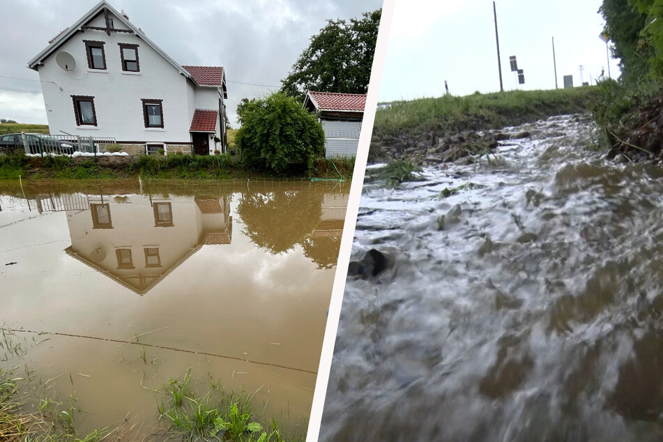 Feuerwehren im Dauereinsatz: Heftige Regengüsse setzen Keller unter Wasser, Bäche treten über Ufer