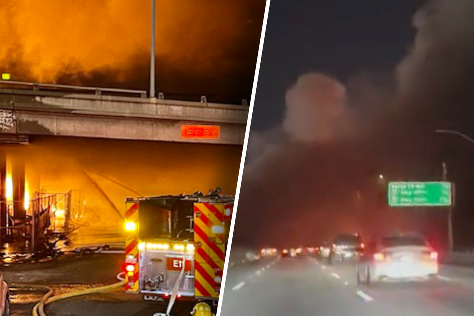 Inferno bei Highway: Autobahn-Brücke gerät in Brand - Behörden rufen Notstand aus