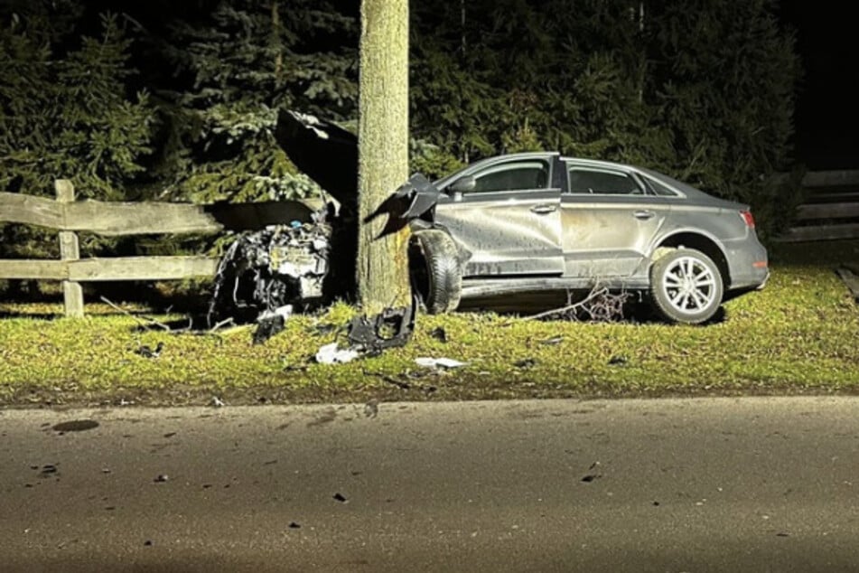 Auto kracht frontal in Baum: Fünf Verletzte bei Unfall im Landkreis Leipzig