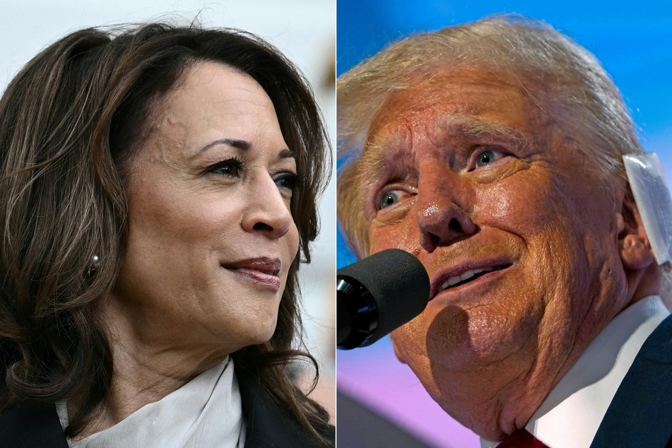 Donald Trump (r.) launched a volley of attacks against Vice President Kamala Harris (l.) Wednesday, calling her a "radical left lunatic" in his first rally since she became the de facto Democratic Party nominee for November's election.