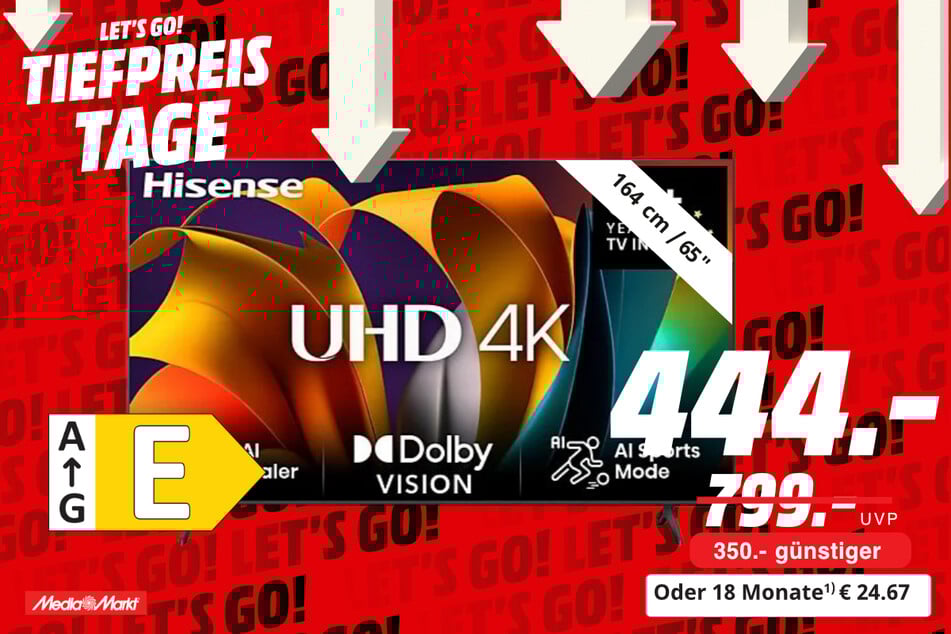 65-Zoll Hisense-Fernseher für 444 statt 799 Euro.