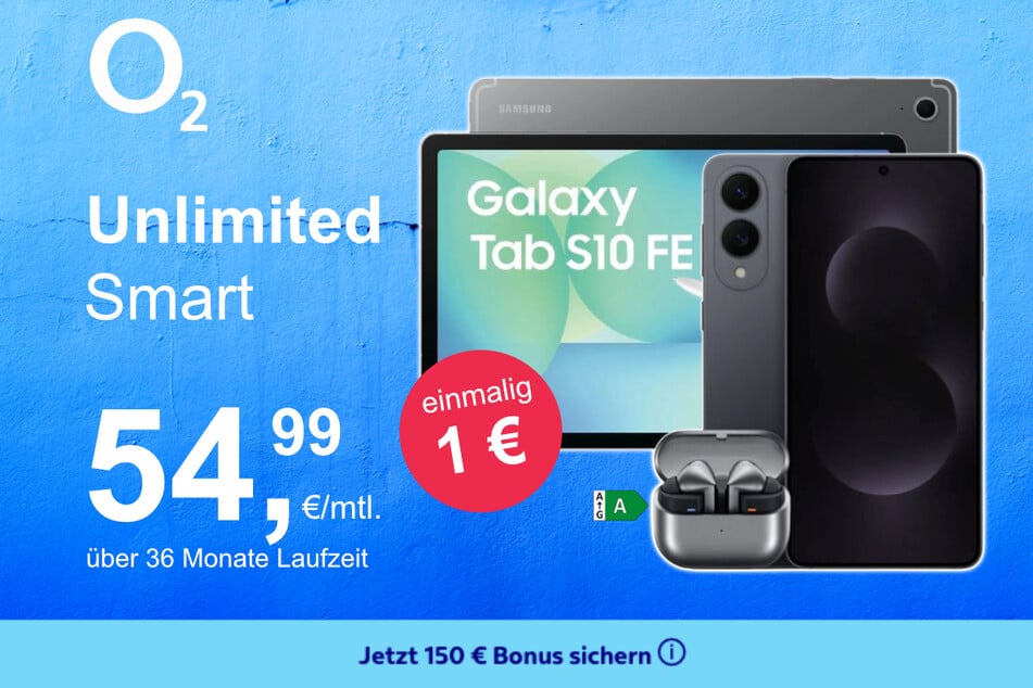 Das Samsung Galaxy S25 Edge + Buds 3 Pro + Tab S10 FE im o2 Mobile Unlimited Smart für einmalig 1 Euro.
