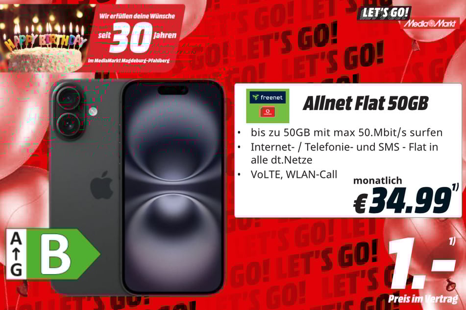 Apple iPhone 16 für 1 Euro im Vertrag¹.