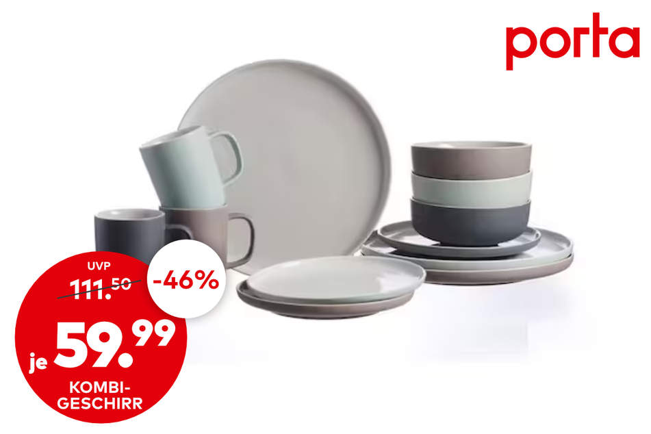 Kombigeschirr (12-tlg.) für je 59,99 statt 111,50 Euro.
