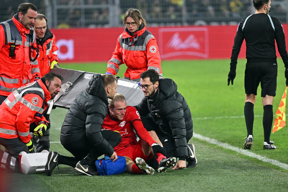 Leipzigs Xaver Schlager (25, M.) fehlte in den letzten Minuten der Partie aufgrund einer Verletzung.