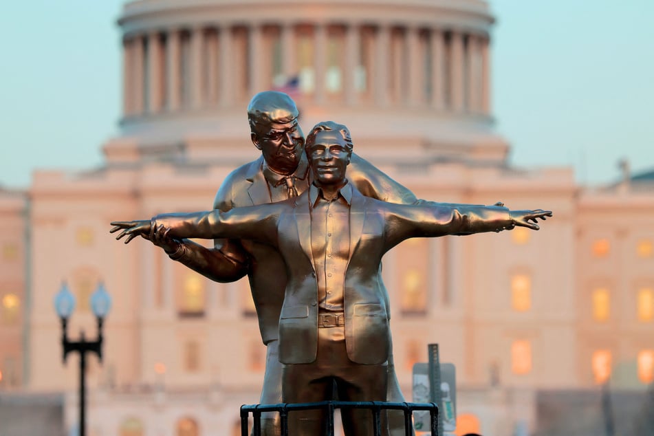 An activist group recently erected a statue of Donald Trump and Jeffrey Epstein acting out a scene from Titanic at the National Mall in Washington DC.