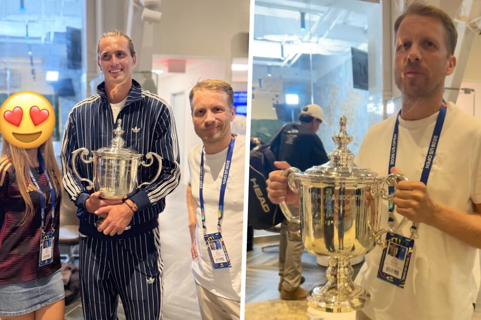 Oliver Pocher (48) und seine Tochter Nayla (16) feiern gemeinsam mit Alexander Zverev (29) den US-Open-Titel.