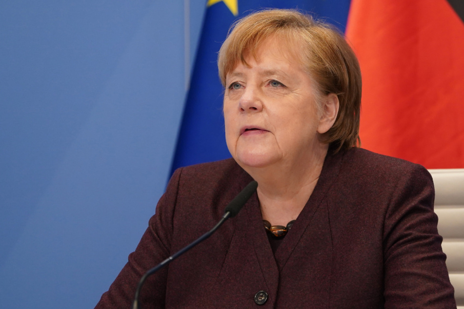 Bundeskanzlerin Angela Merkel nimmt vom Kanzleramt aus virtuell an einer Videokonferenz des Weltwirtschaftsforums teil.