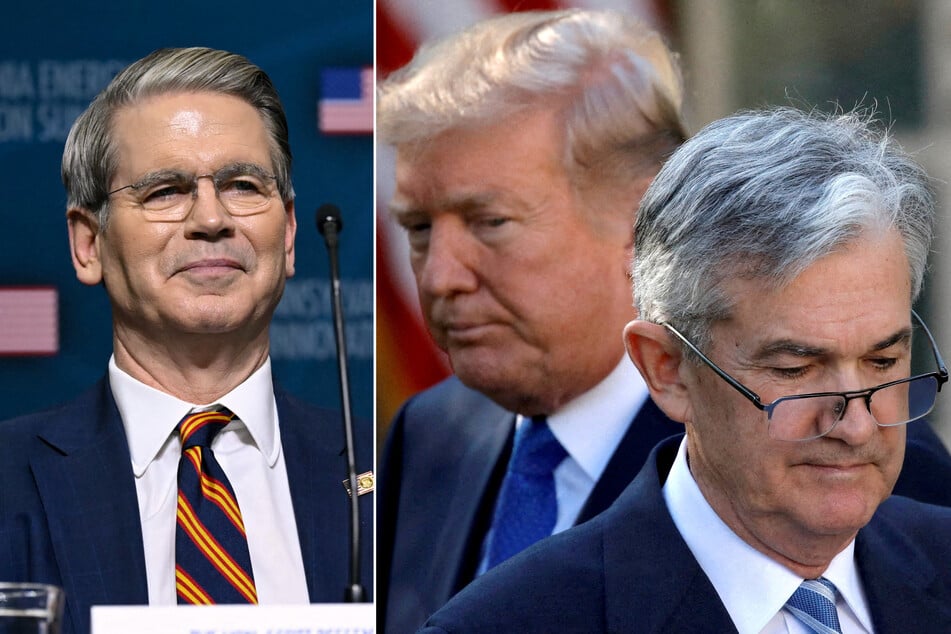 Treasury Secretary Scott Bessent (l.) said Monday that the institution of the Federal Reserve – and whether it has been successful – must be examined, as President Donald Trump (c.) escalates pressure on the independent central bank.