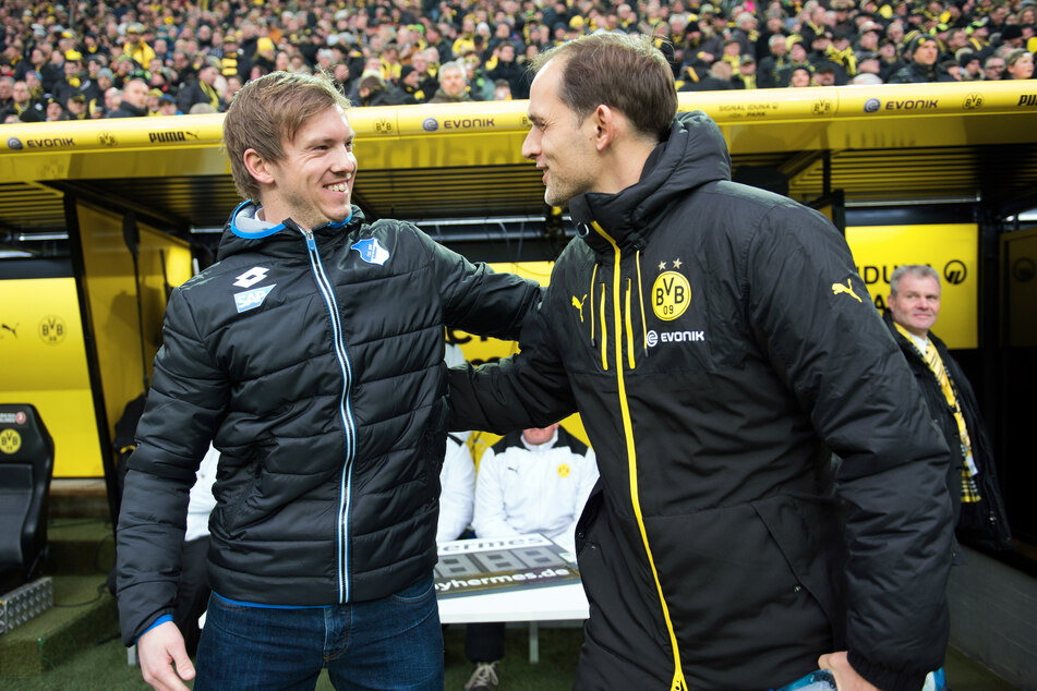 Ein Bild aus dem Jahr 2016: Damals war Nagelsmann (35, l.) noch Hoffenheim-Trainer und Thomas Tuchel (49) coachte Borussia Dortmund.