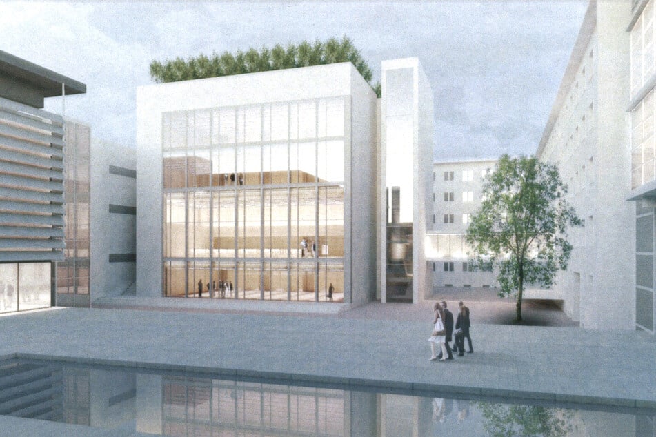 Visualisierung vom geplanten Kubus im Innenhof des Landtages.