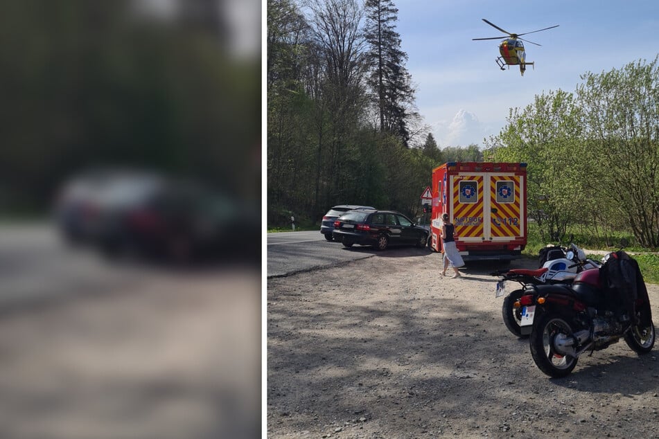 Rettungs-Hubschrauber im Einsatz! Motorradfahrer schwer verletzt