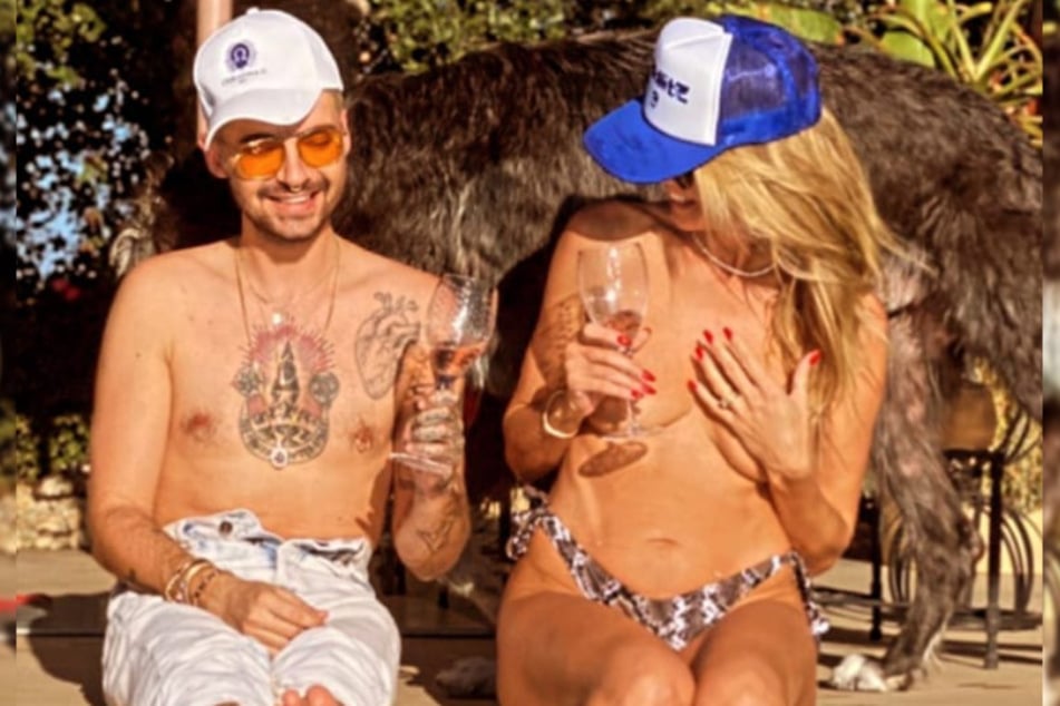 Heidi Klum and brother-in-law Bill relax with a glass of wine.