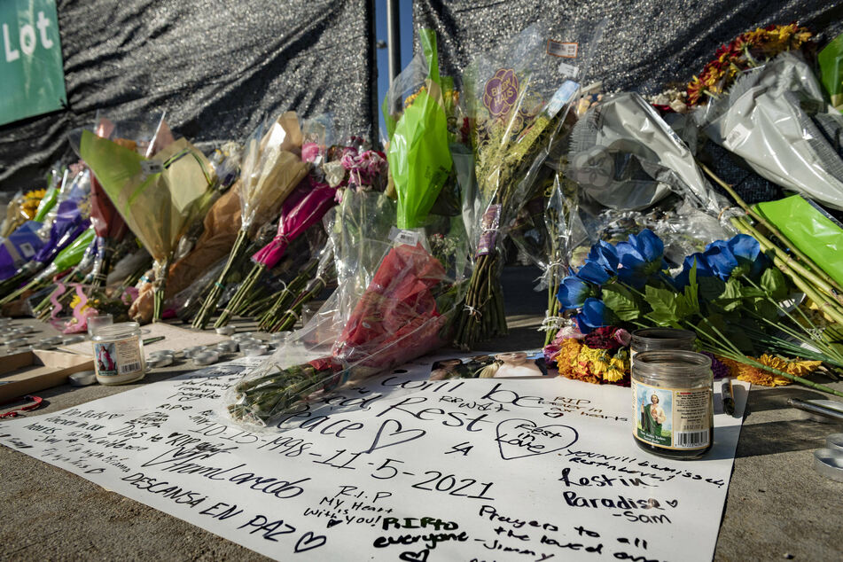 A memorial for the victims of the mass casualty event was made outside the gates at NRG Park on November 8 in Houston, Texas.