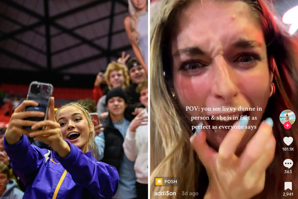 An Olivia Dunne (l.) fan's video (r.) has ignited the internet, pulling in numbers akin to Livvy's own and even capturing the attention of the LSU gymnast herself.